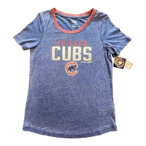 NWT Girls Chicago Cubs Heather Blue Short‎ Sleeve Shirt MLB Team Athletics Large